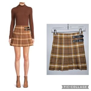 Juniors No Boundaries Brown Plaid Pleated Skirt XS 1 Preppy Grunge Academia